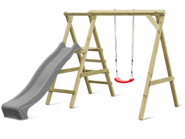 Enkele schommel met platform Cosy Single KDI incl. glijbaan grijs, schommelzitje rood