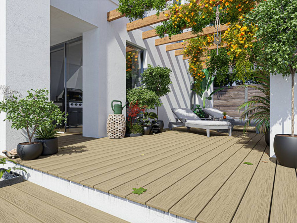 Terrasplank WPC Premium RHK lichtgrijs holle profiel