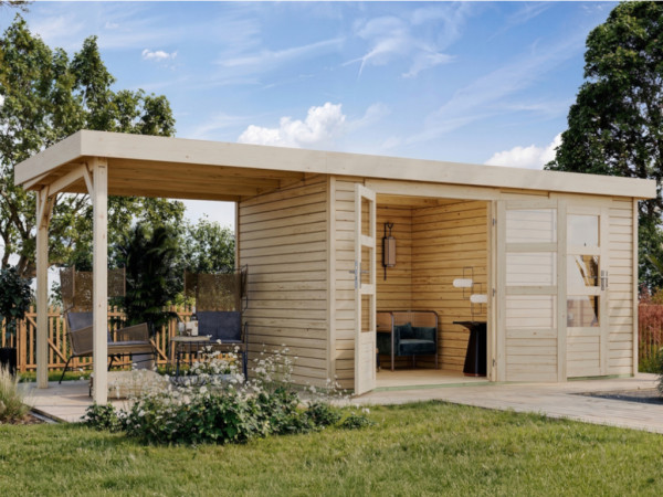 Tuinhuis Zweiraumhaus Nordhorn 19 mm onbehandeld incl. 2,4 m aanbouwdak