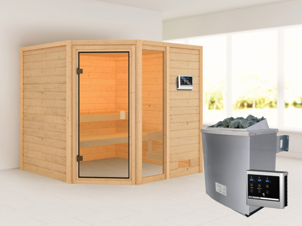 Sauna Tabea met gebronsde glazen deur + 9 kW saunakachel ext. besturing