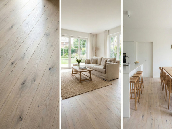 Massief houten plank eik Pinhole RM geschuurd, geolied met Rubio – Wit