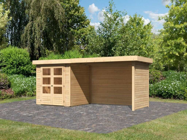 Tuinhuisje SET Askola 2 19 mm natuurlijke afwerking, incl. 2,8 m opbouwdak + zij- en achterwand