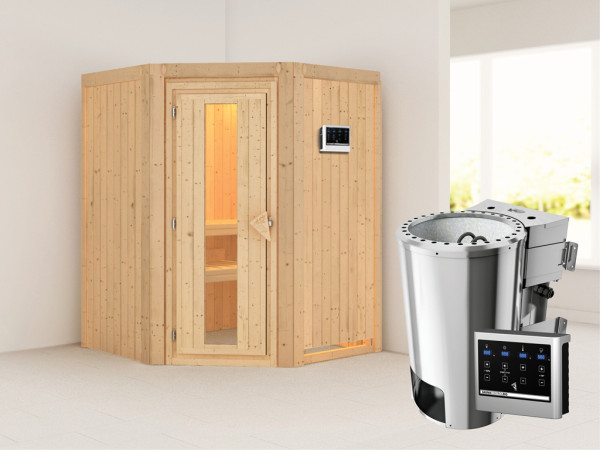 Systeemsauna Nanja energiebesparende deur + Plug & Play Bio-kachel met ext. besturing