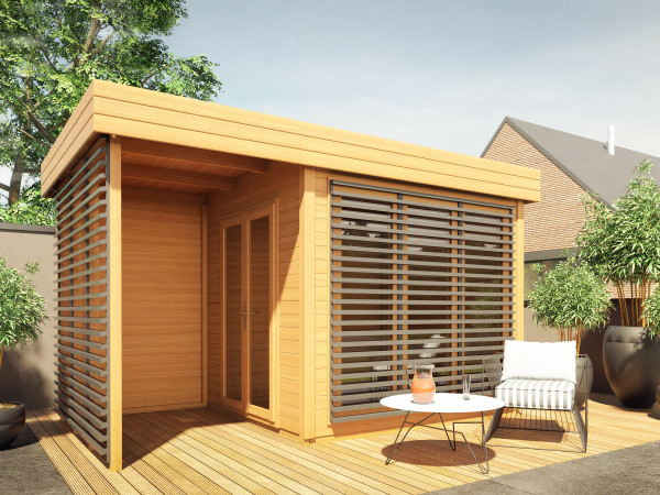 Tuinhuis Homeoffice Ivar 28 mm naturel met 164 cm aanbouw