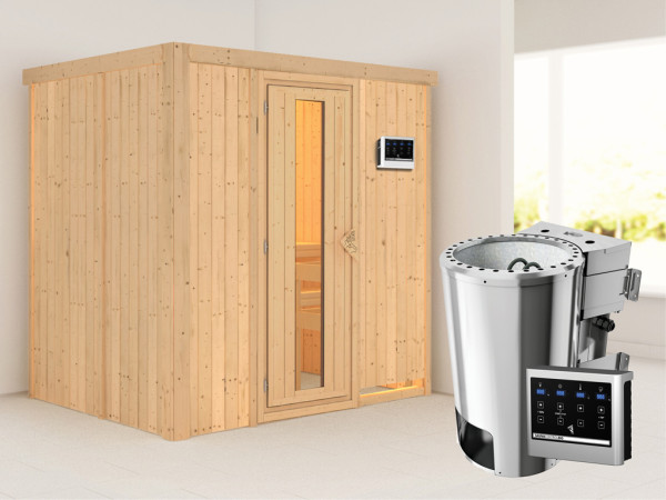 Systeemsauna Fanja energiebesparende deur + Plug & Play Bio-kachel met ext. besturing