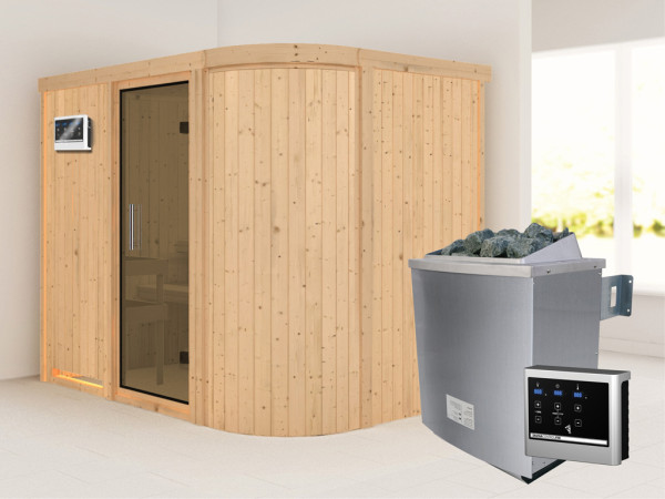 Systeemsauna Titania 4 grafiet glazen deur + 9 kW Bio-Combi-kachel met ext.besturing