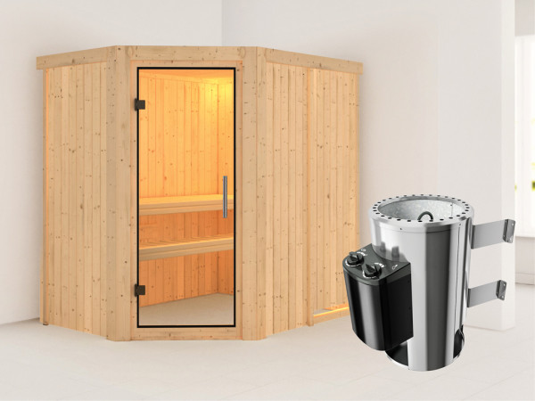 Systeemsauna Saja transparent glazen deur + Plug & Play saunakachel met besturing