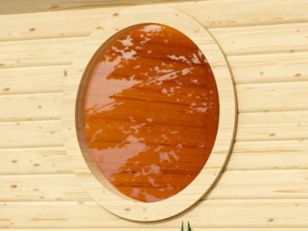 Saunaraam rond helder glas verpakt natuurlijke afwerking