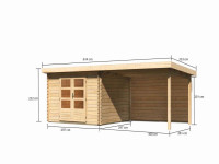 Voorbeeld: berging blokhut SET Bastrup 5 28 mm natuurlijke afwerking, incl. 3 m verlenging dak + achterwand Voorbeeld: berging blokhut SET Bastrup 5 28 mm natuurlijke afwerking, incl. 3 m verlenging dak + achterwand