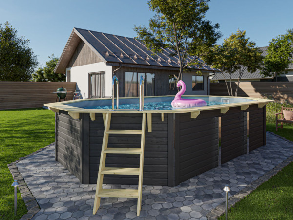 Houten opzetzwembad KARIBU model 4X 38 mm antraciet