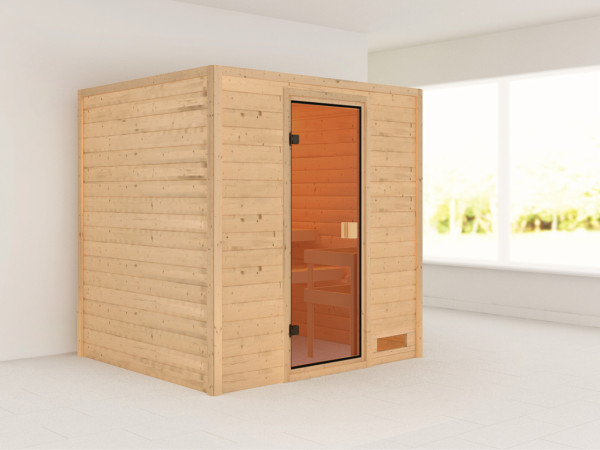 Massieve sauna Anja kompleet transparente gebronsde glazen deur