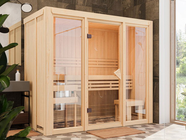 Element sauna 68 mm Paradiso 2 SPARSET incl. 3,6 kW P&P saunakachel en int. bedieningsunit