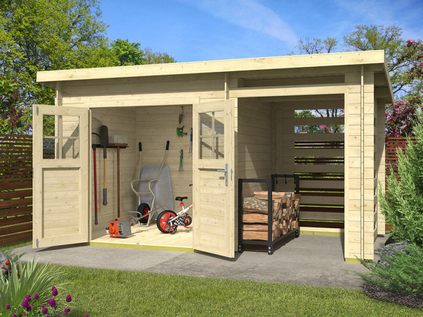 Blokhut Linz 19 mm onbehandeld incl. vloer + 150 cm aanbouw