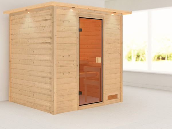 Sauna Adelina met gebronsde glazen deur en dakkraag