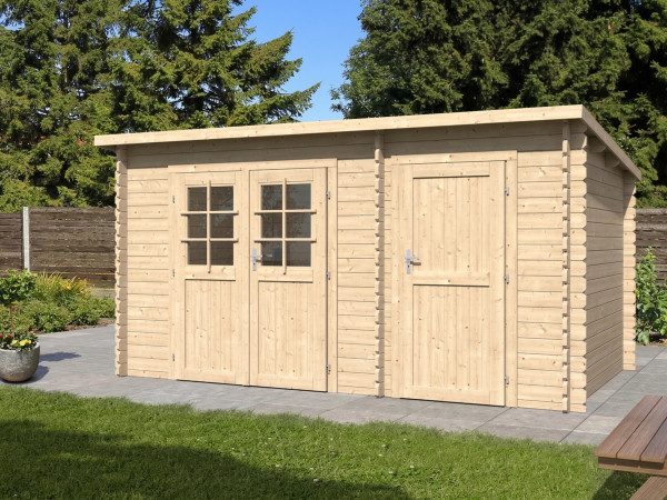 Tuinhuis blokhut "Aster 2 C" 28 mm lessenaarsdak met twee ruimtes