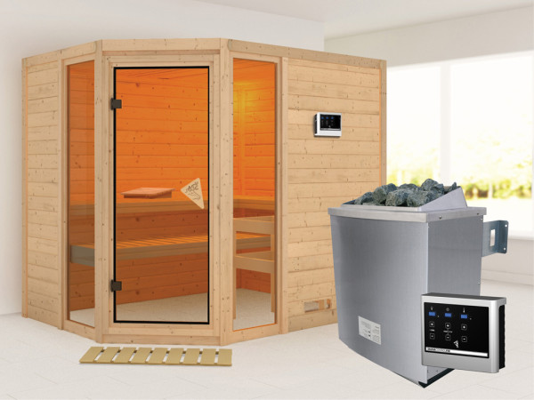 Massieve sauna Sinai 3 incl. 9 kW saunakachel ext. besturing