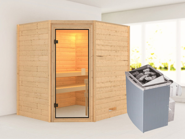 Massieve sauna Elea, incl. 4,5 kW kachel met int. besturing