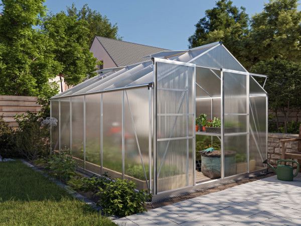 Tuinkas aluminium Hades zilver polycarbonaat platen 4 mm