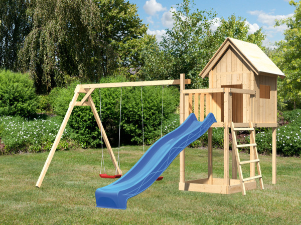 Steltenhuis set Frieda naturel, incl. glijbaan blauw en dubbele schommel