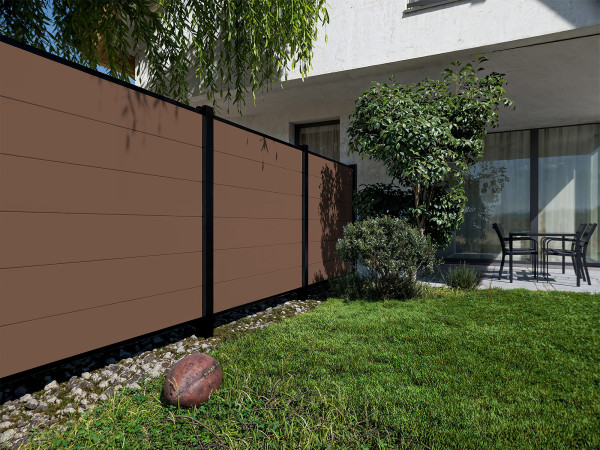 Tuinafscheiding, zichtscherm, PVC-steeksysteem, Brown Oak