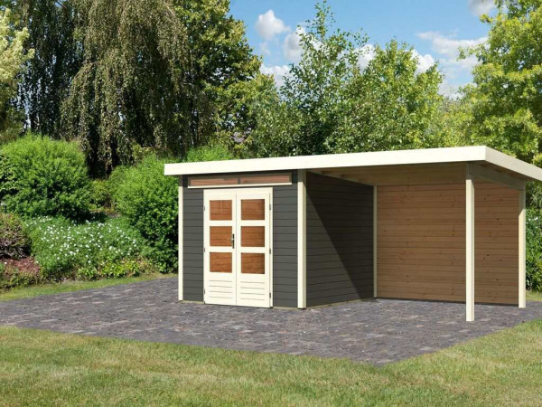 Tuinhuisje SET Kandern 6 28 mm terra grijs, incl. 3,2 m lessenaarsdak + achterwand