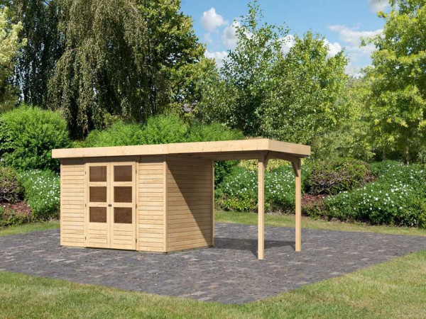 Tuinhuisje SET Askola 4 19 mm natuurlijke afwerking incl. 2,4 m verlengdak