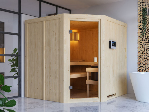 Elementensauna 68 mm Celine 3 SPARSET incl. 9 kW bio combikachel en extra bedieningselement