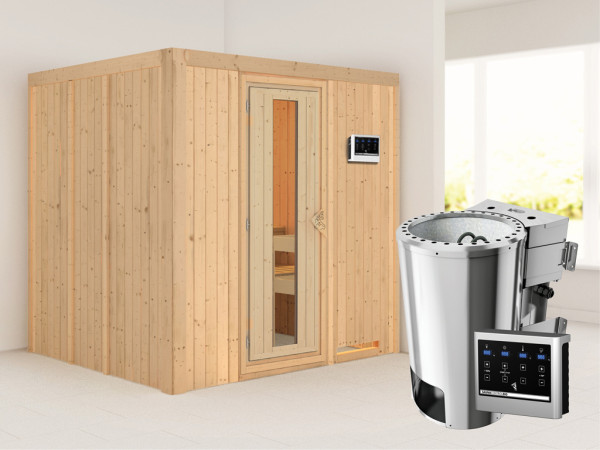 Systeemsauna Daria energiebesparende deur + Plug & Play Bio-kachel met ext. besturing