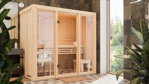 Element sauna 68 mm Paradiso 2 SPARSET incl. 3,6 kW P&P saunakachel en int. bedieningsunit