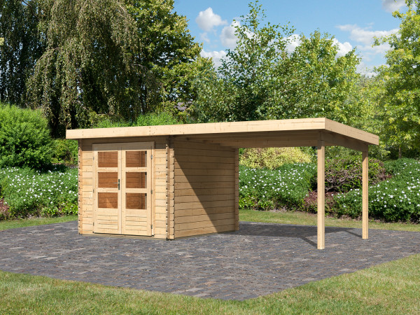 Blokhut tuinhuis SET Bastrup 4 28 mm natuurlijke afwerking, incl. 3 m lessenaarsdak
