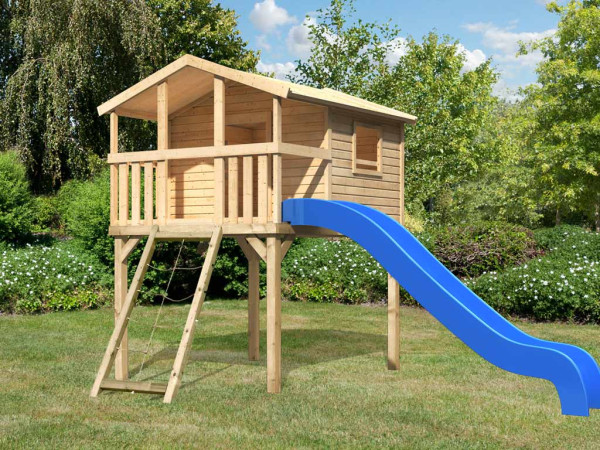 Steltenhuis set Benjamin naturel incl. glijbaan blauw en nethelling