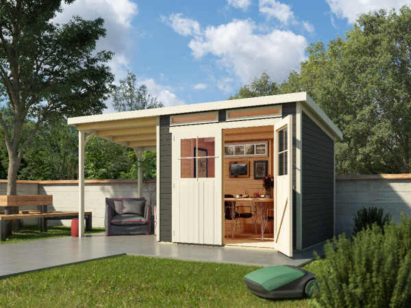 Tuinhuis Glücksberg 5 19 mm terragrijs incl. 1,9 m aanbouwdak