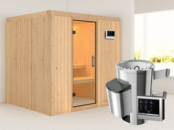 Systeemsauna Daria transparent glazen deur + Plug & Play saunakachel met ext. besturing