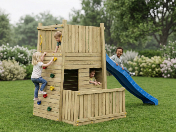 Wichtelburg Speeltoren (KDI) inclusief glijbaan, blauw