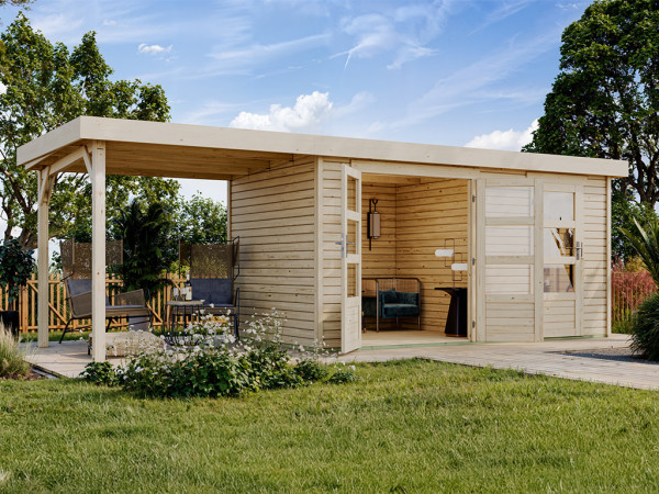 Tuinhuis Zweiraumhaus Nordhorn 19 mm onbehandeld incl. 2,4 m aanbouwdak