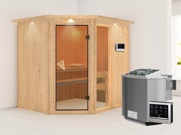 Systeemsauna Fiona 2 met dakkraag, incl. 9 kW Bio-Combi-kachel ext. besturing