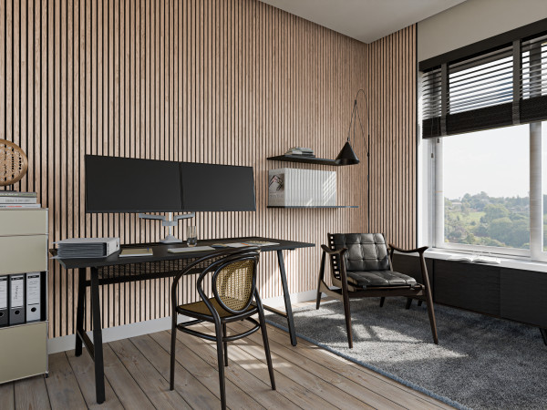 Akoestische panelen wandbekleding vilt Light Oak 120 cm zwart