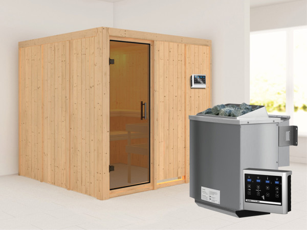 Systeemsauna Rodin grafiet glazen deur, incl. 9 kW Bio-Combi-kachel ext. besturing