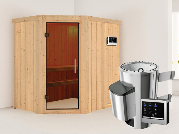 Systeemsauna Saja grafiet glazen deur + Plug & Play saunakachel met ext. besturing