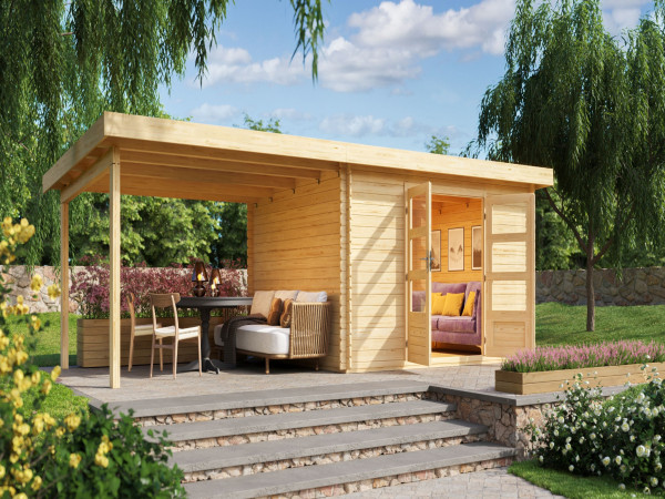 Tuinhuisje blokhut SET Bastrup 7 28 mm natuurlijke afwerking, incl. 3 m lessenaarsdak