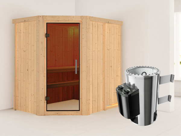 Systeemsauna Saja grafiet glazen deur + Plug & Play saunakachel met besturing