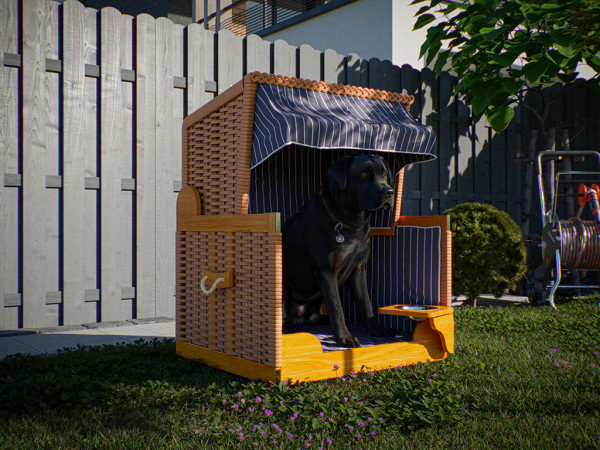 Strandkorf voor honden Hav donkerblauw met witte krijtstrepen inclusief Beschermhoes
