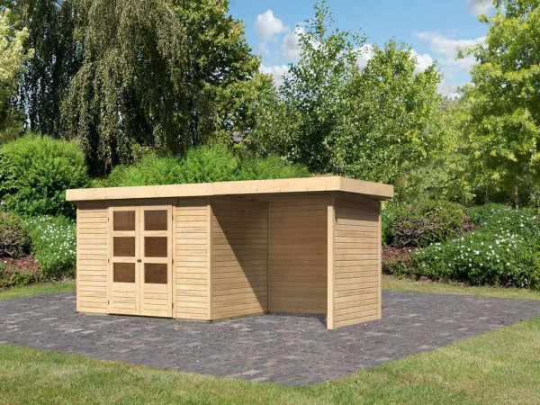 Tuinhuisje SET Askola 4 19 mm natuurlijke afwerking, incl. 2,4 m opbouwdak + zij- en achterwand