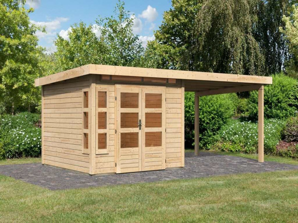 Tuinhuisje SET Kastorf 6 28 mm natuurlijke afwerking incl. 3,2 m lessenaarsdak