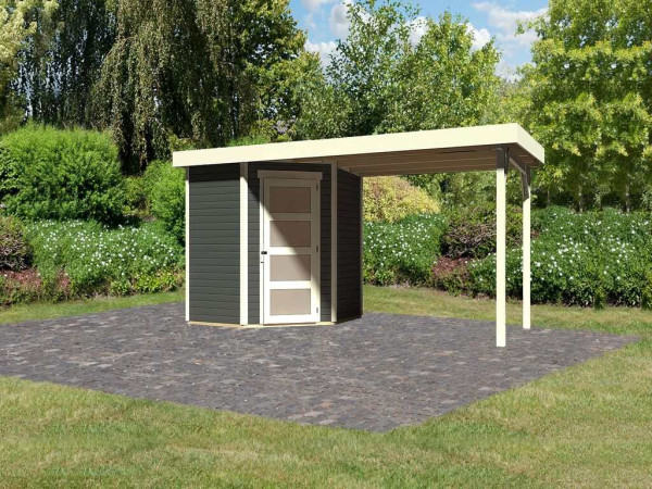 Tuinhuis SET Schwandorf 3 19 mm terragrijs, incl. 2,8 m aanbouwdak