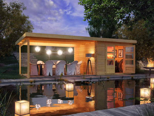 Tuinhuisje blokhut SET Bastrup 5 28 mm natuurlijke afwerking, incl. 4 m overstekend dak