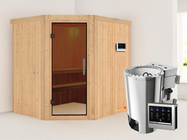 Systeemsauna Lilja grafiet glazen deur + Plug & Play Bio-kachel met ext. besturing