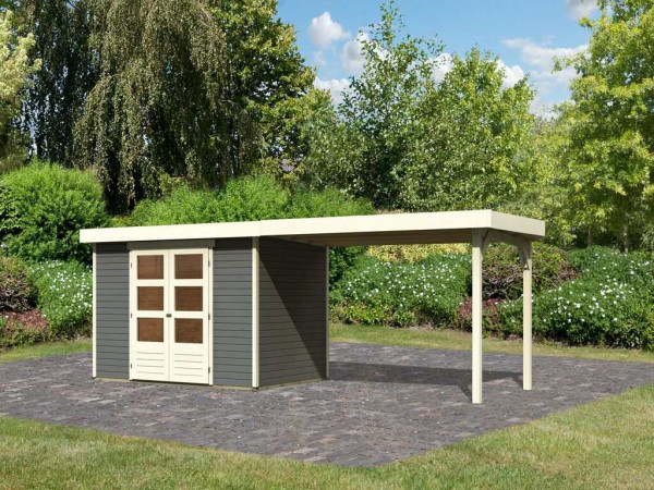 Tuinhuis SET Askola 4 19 mm terragrijs, incl. 2,8 m aanbouwdak