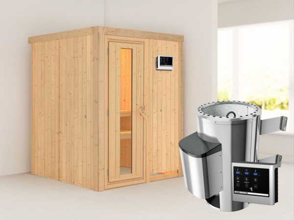 Systeemsauna Minja energiebesparende deur + Plug & Play saunakachel met ext. besturing