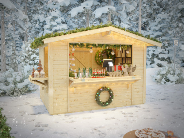 Markt- - verkoopkraam Jasmin 6 m² 18 mm onbehandeld inclusief vloer + extra verkoopvenster